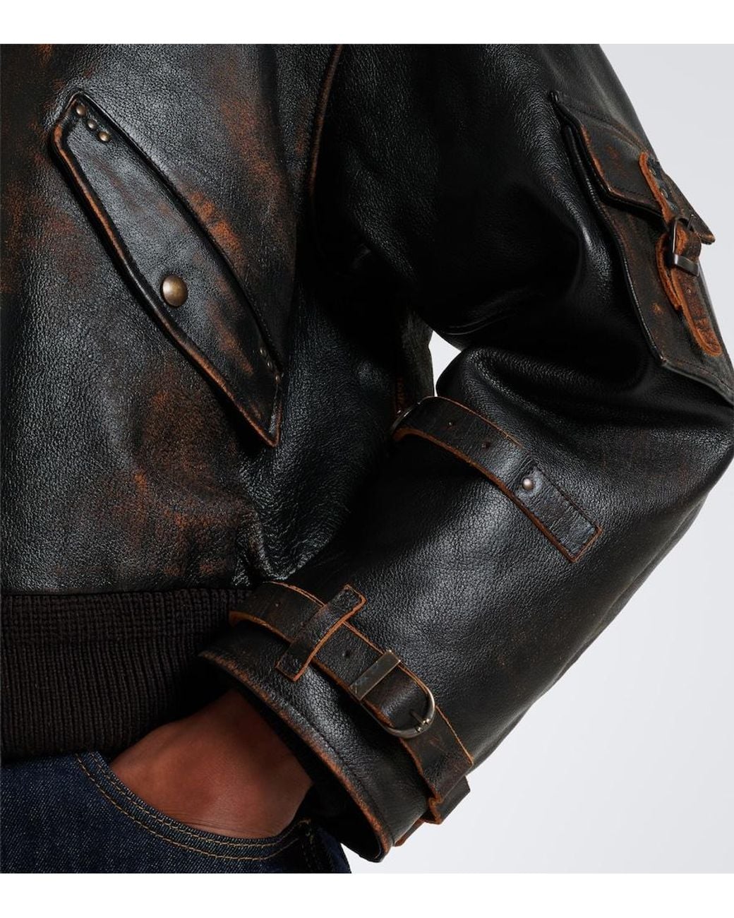 Ralph Lauren Black Lianne Shearling-Trimmed Leather Jacket