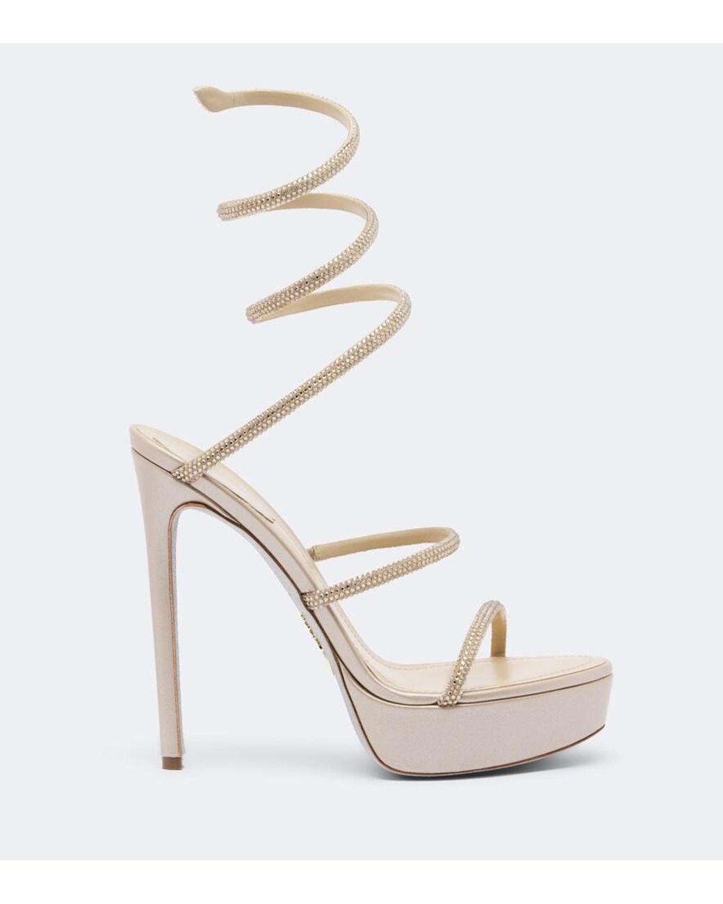 Rene Caovilla White Cleo Embellished Satin Platform Sandals