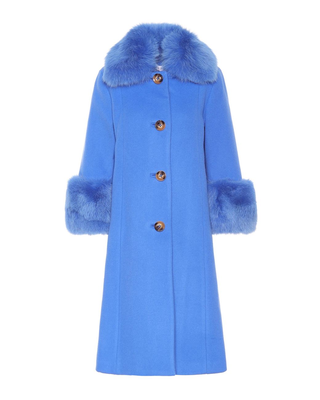 Saks Potts Yvonne Fur-trimmed Wool Coat in Blue | Lyst