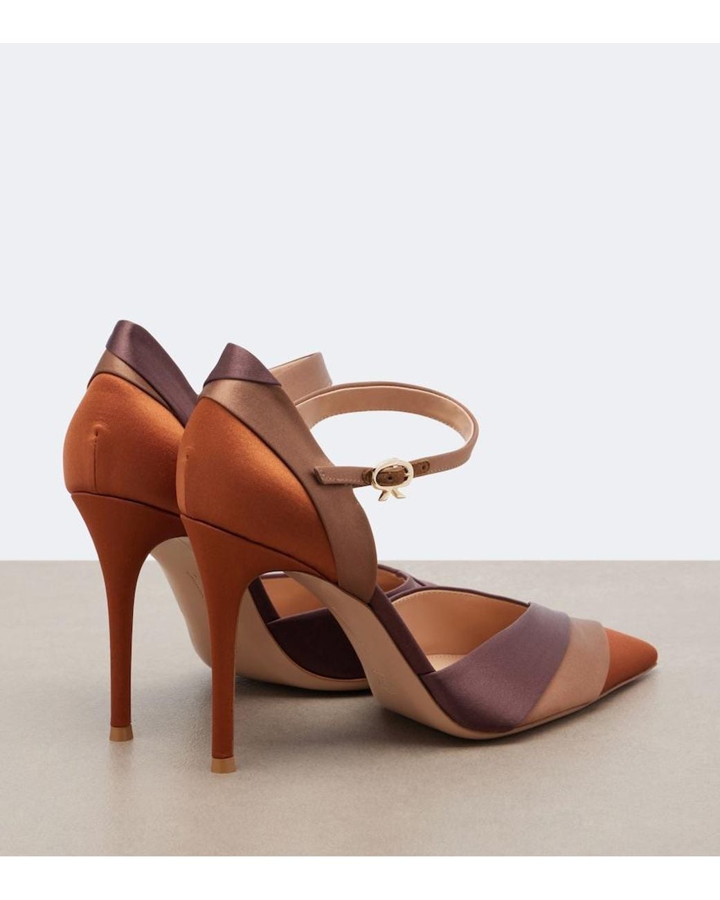 Gianvito Rossi Brown Sofia D'Orsay Satin Pumps