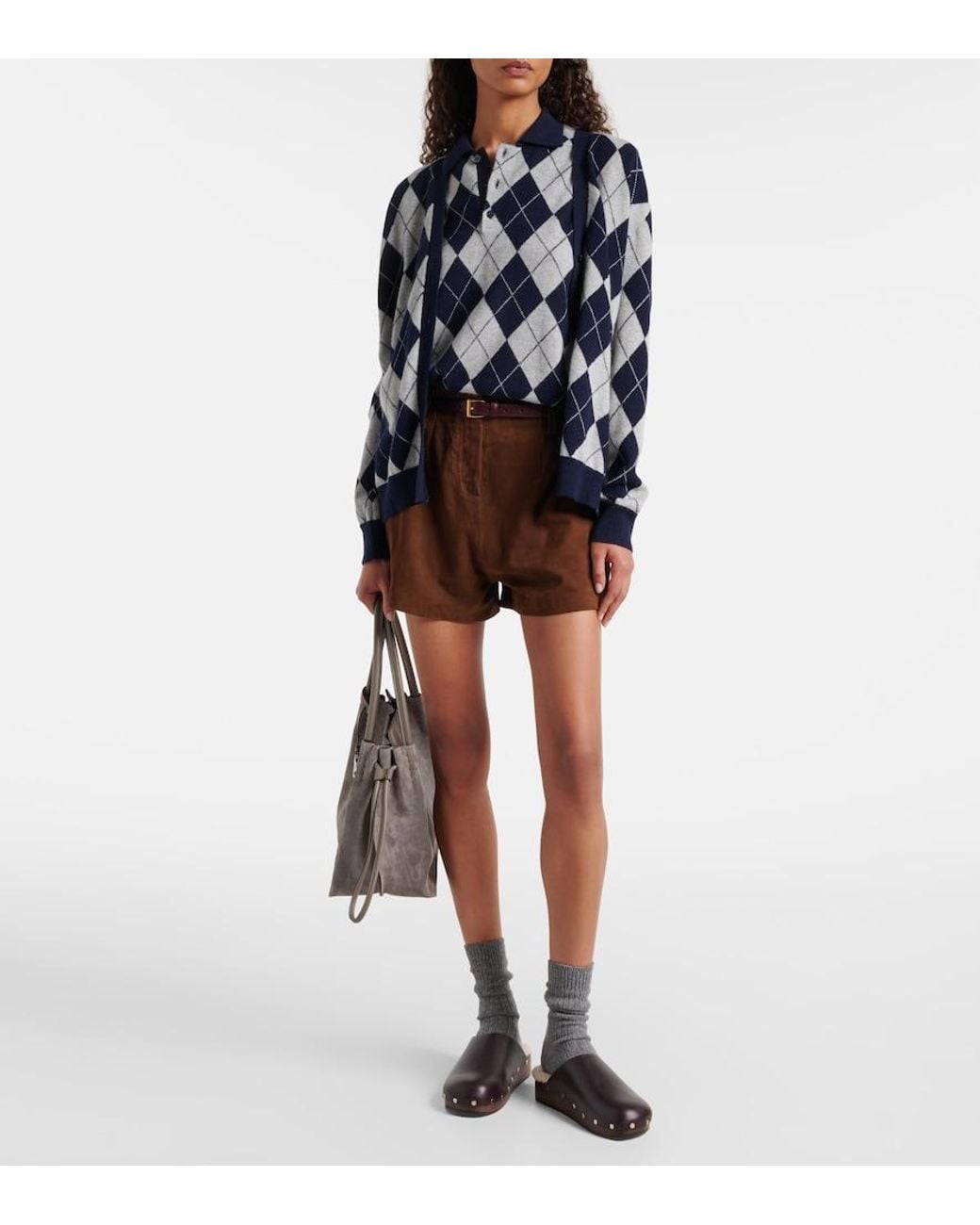 Lisa Yang Blue Raelyn Argyle Cashmere Cardigan
