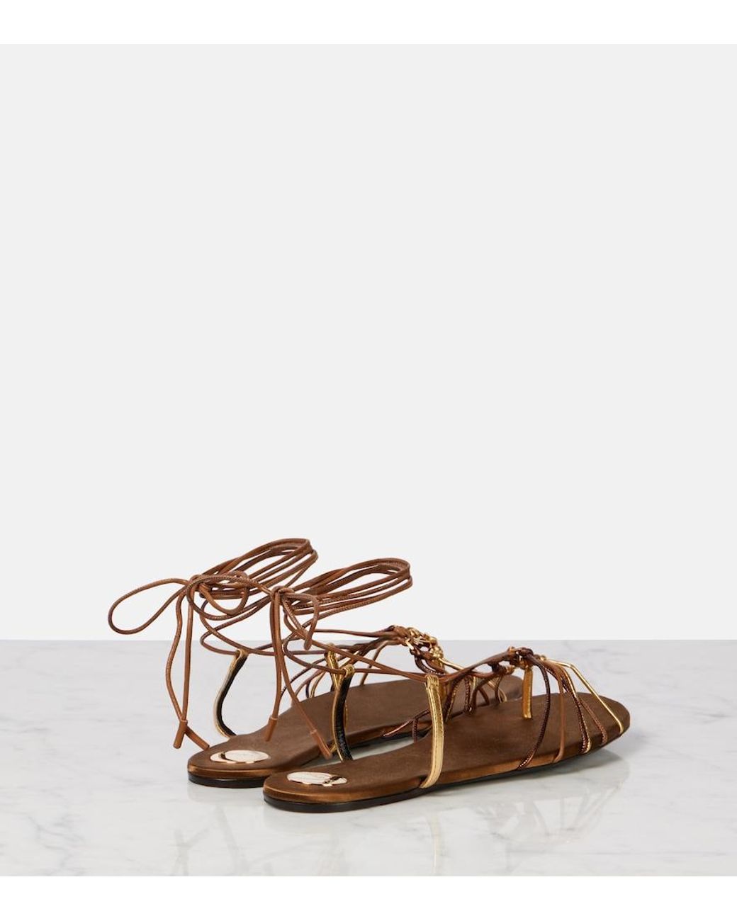 Saint Laurent Brown Babylone Cassandre Leather Sandals