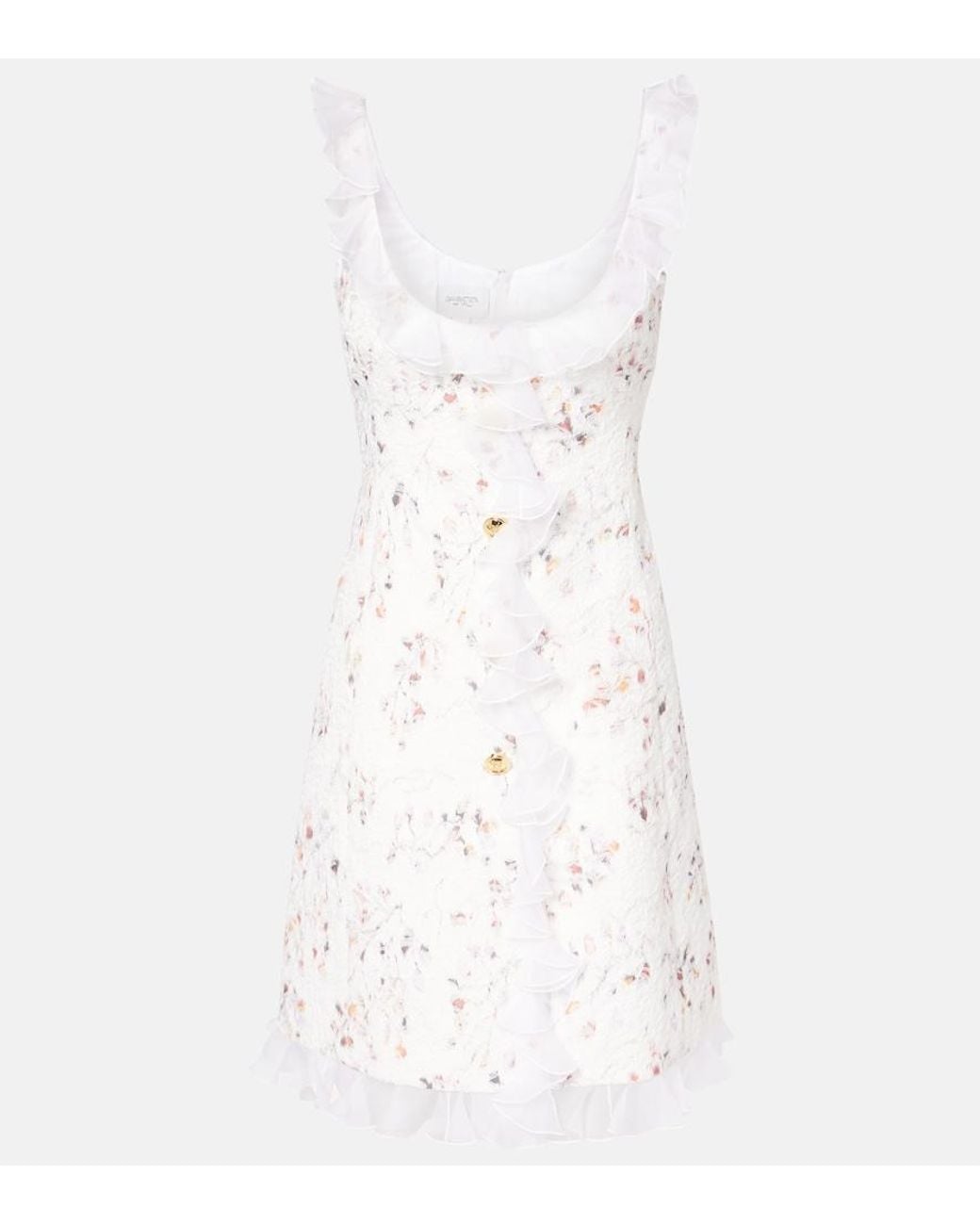 Giambattista Valli White Ruffled Jacquard Minidress