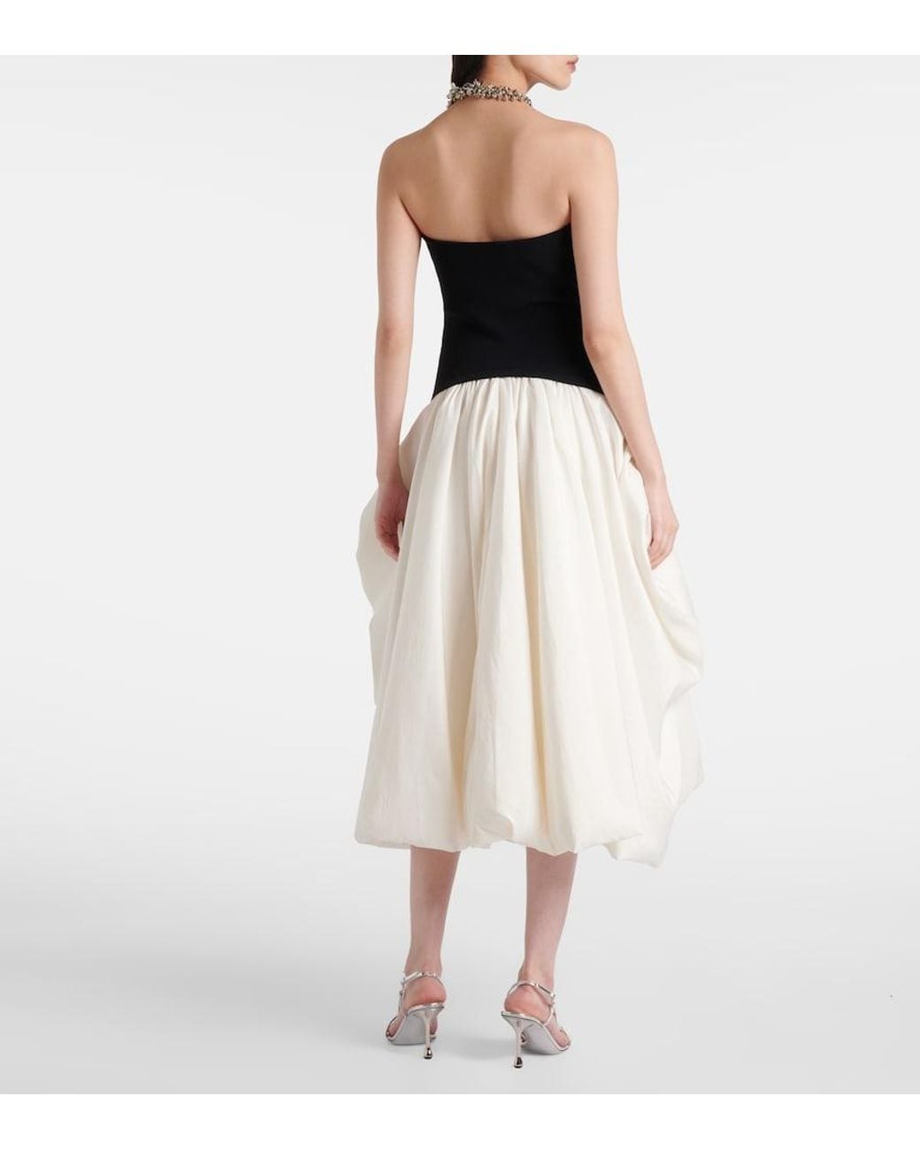 Jonathan Simkhai White Izzy Strapless Taffeta Midi Dress
