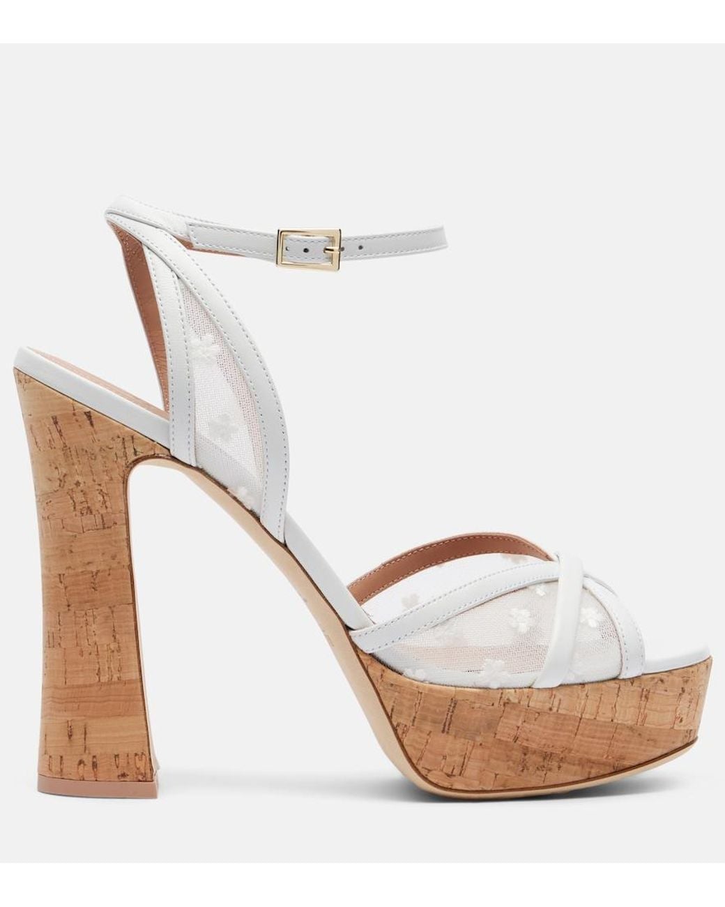 Malone Souliers White Sylvie 125 Leather-Trimmed Platform Sandals