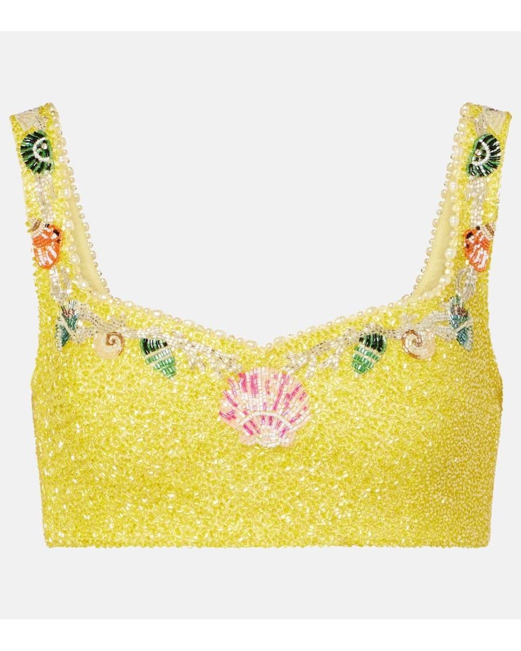 Clio Peppiatt Yellow Marina Embellished Crop Top