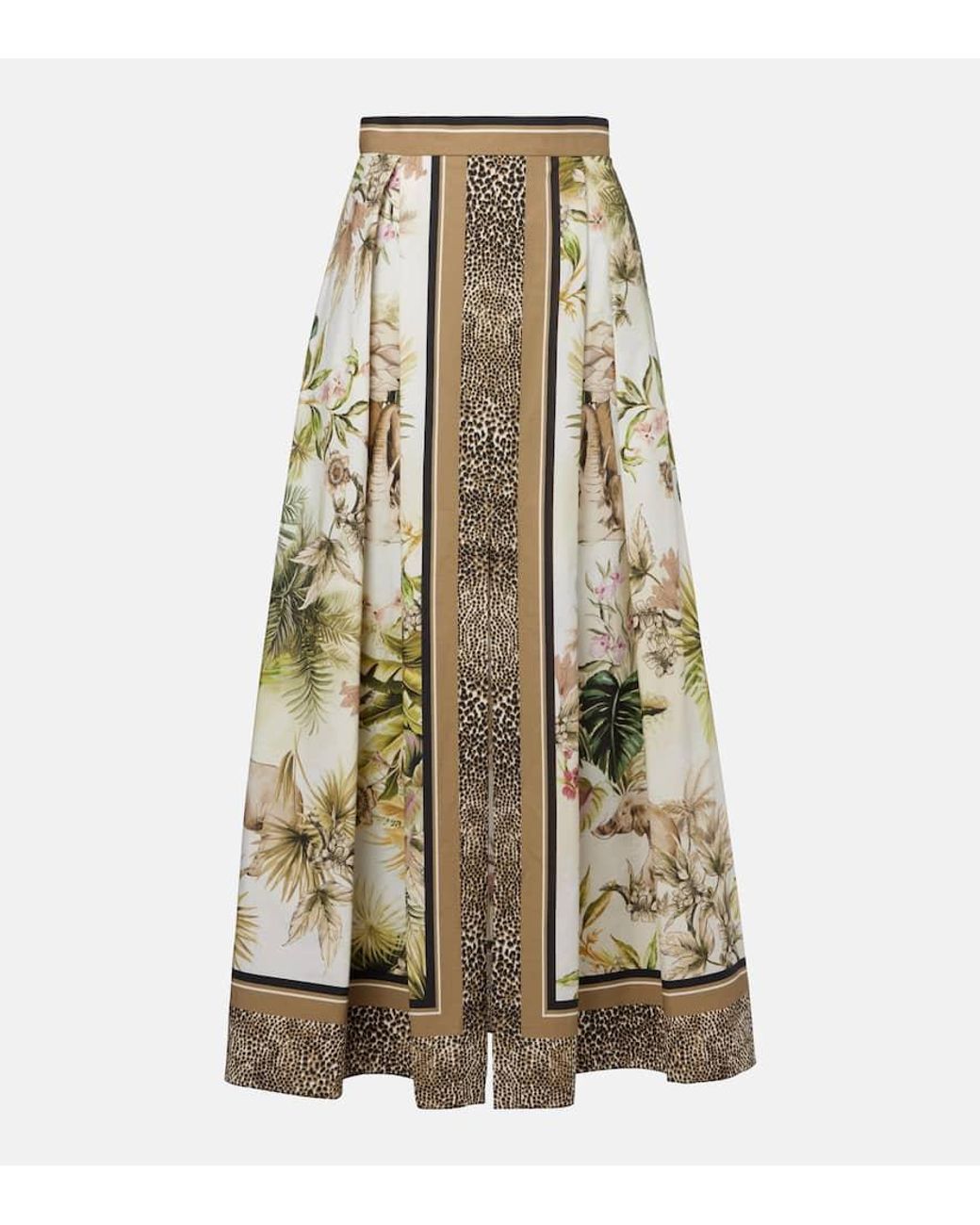 スカート Elie Saab Printed Cotton Long Skirt Green Elie Saab Printed Cotton Maxi Skirt in Natural | Lyst