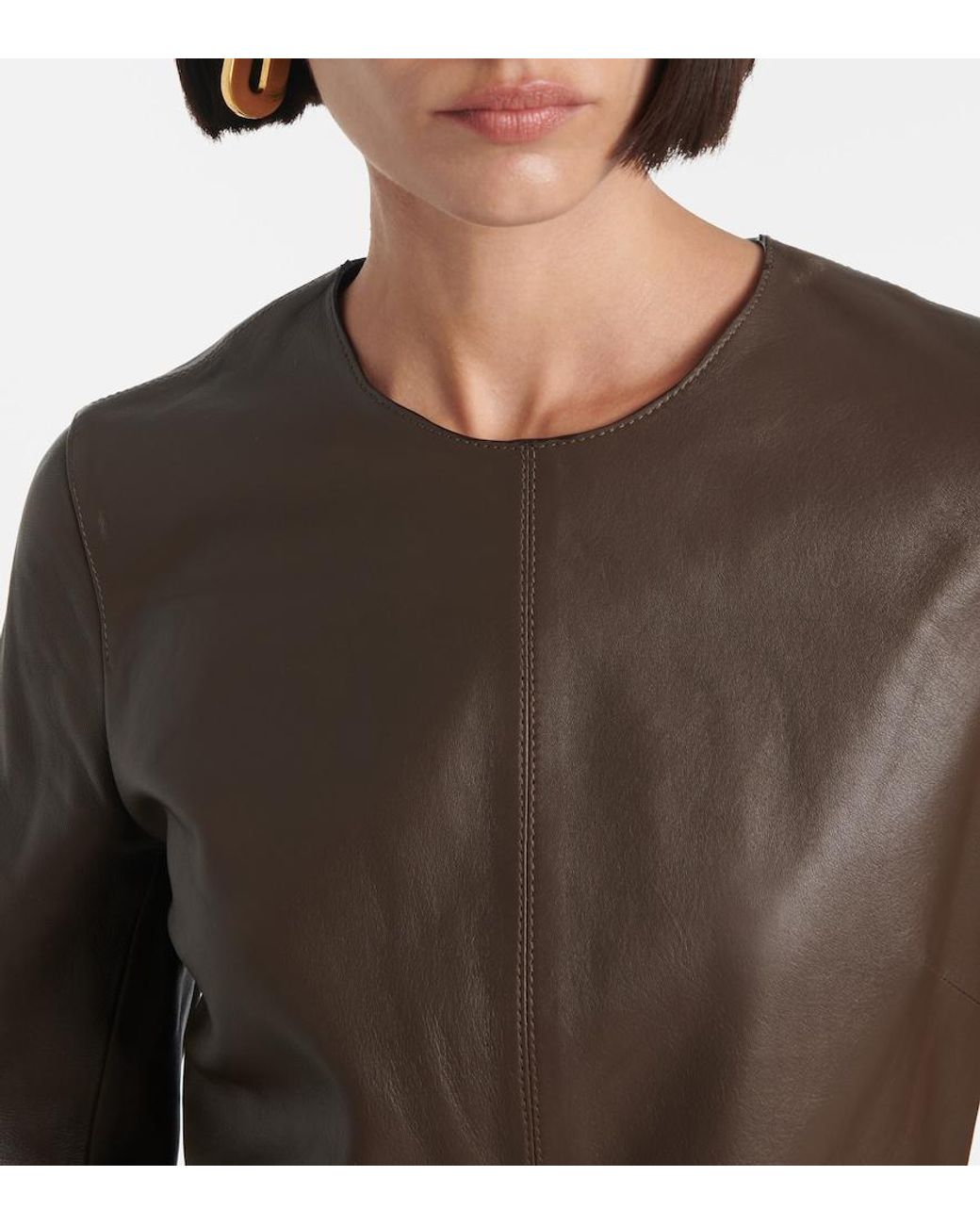 Totême Brown Paneled Leather Midi Dress