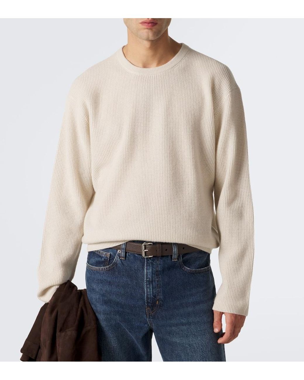 FRAME Natural Waffle-Knit Wool And Cashmere Sweater for men