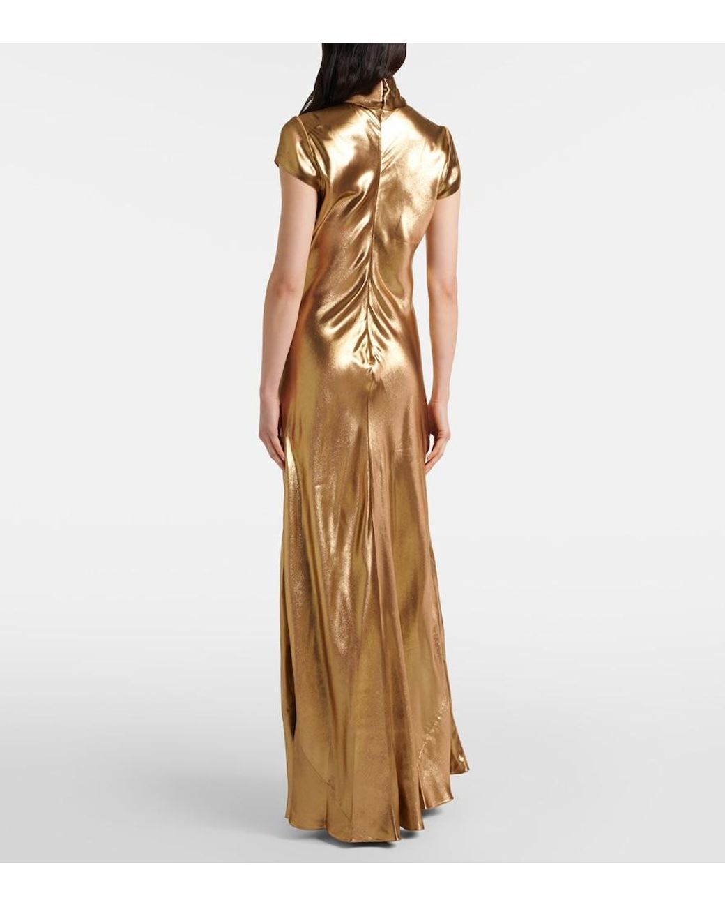 Galvan Metallic Solar Gaze Scarf-Detail Satin Gown