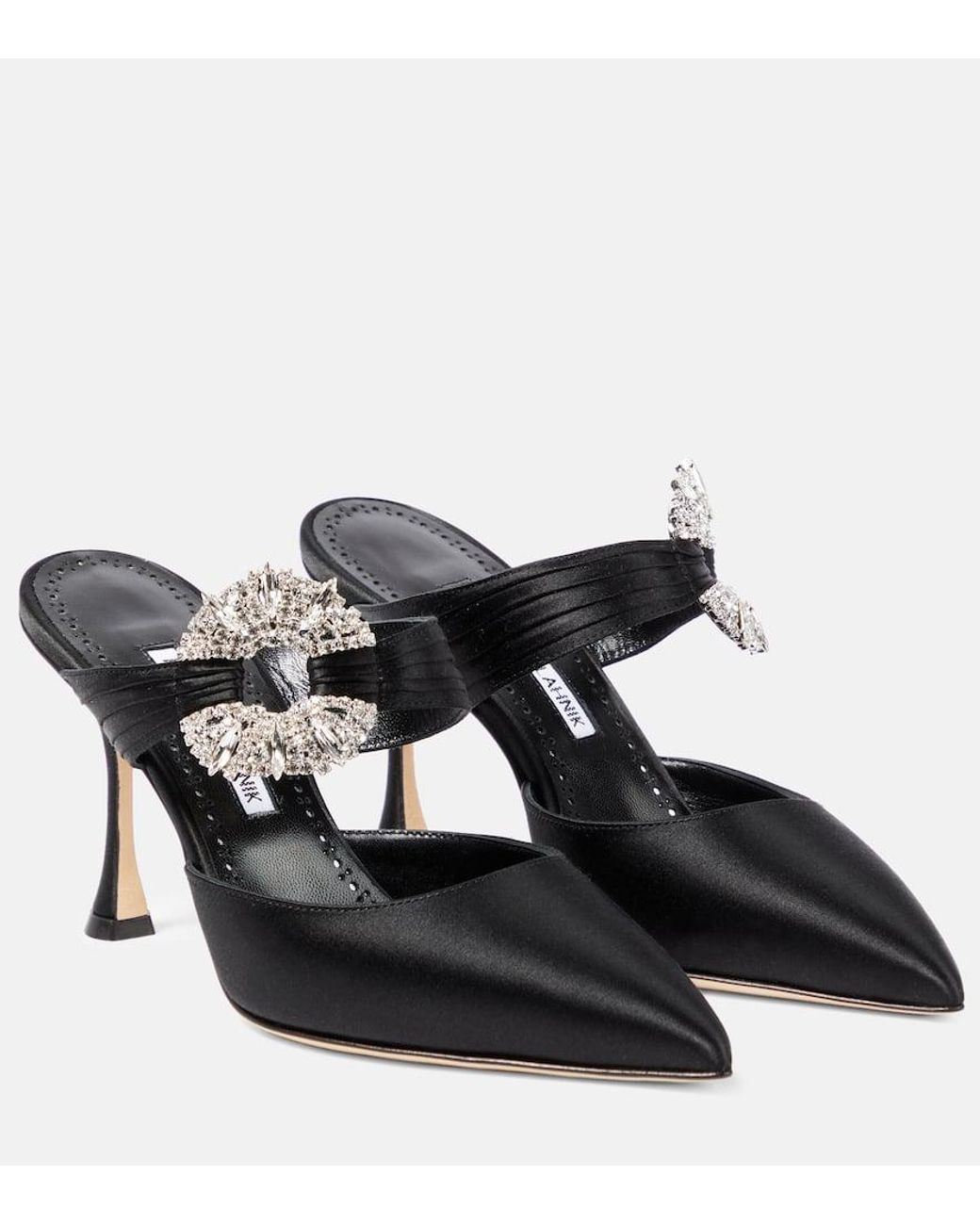 Manolo Blahnik Maiduguri 90 Satin Mules in Black | Lyst