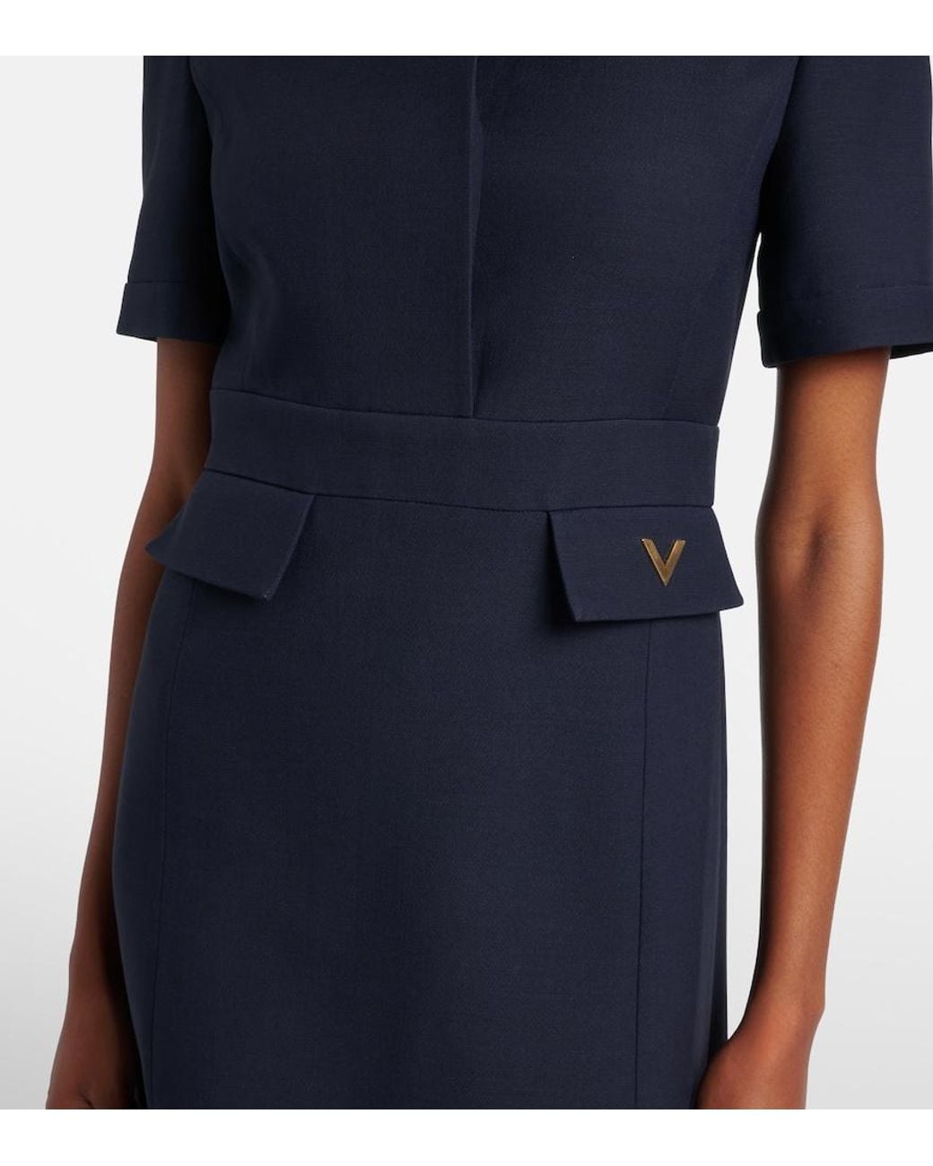 Valentino Garavani Blue Crepe Couture Vgold Midi Dress