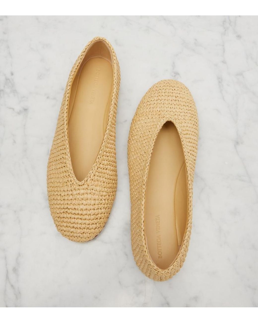Bottega Veneta Natural Rosa Raffia Ballet Flats