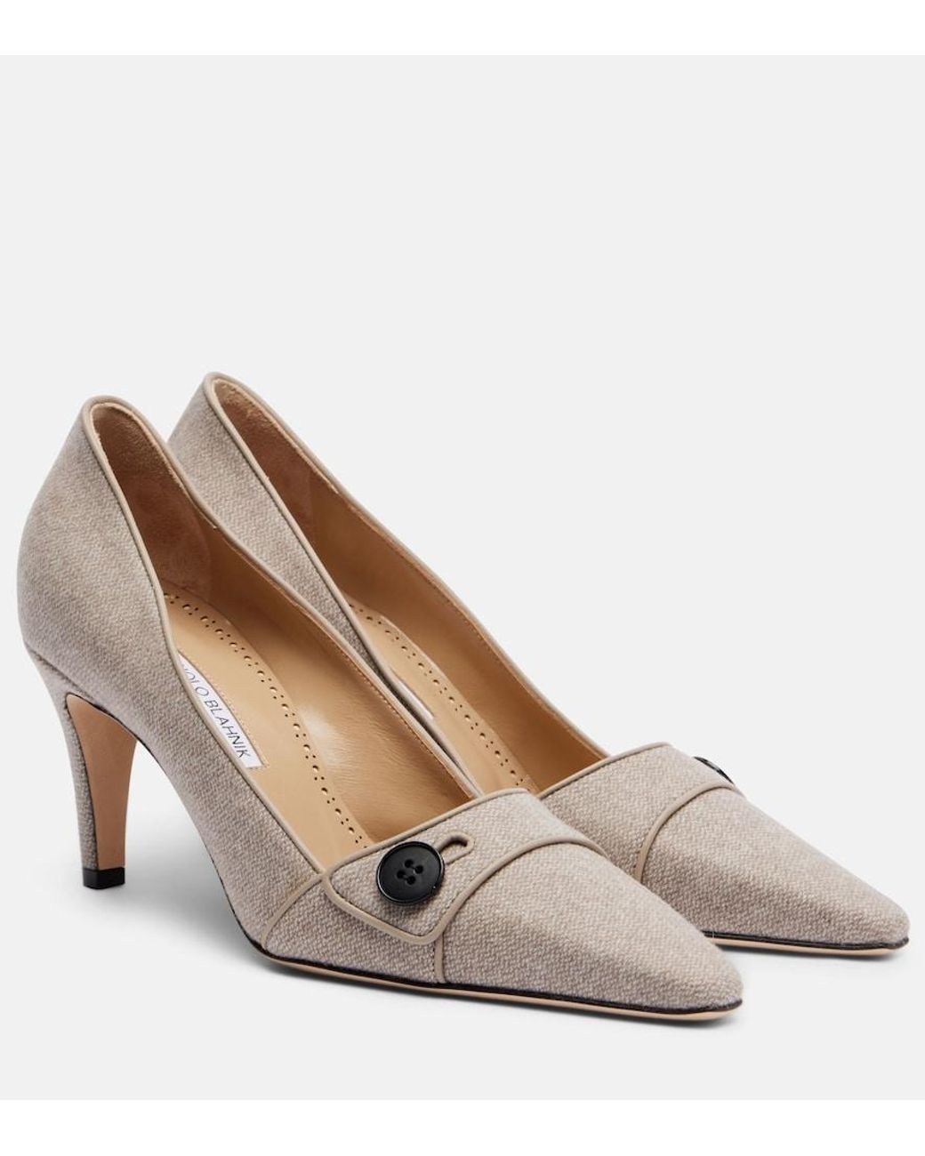Manolo Blahnik White Lulumae 70 Herringbone Pumps