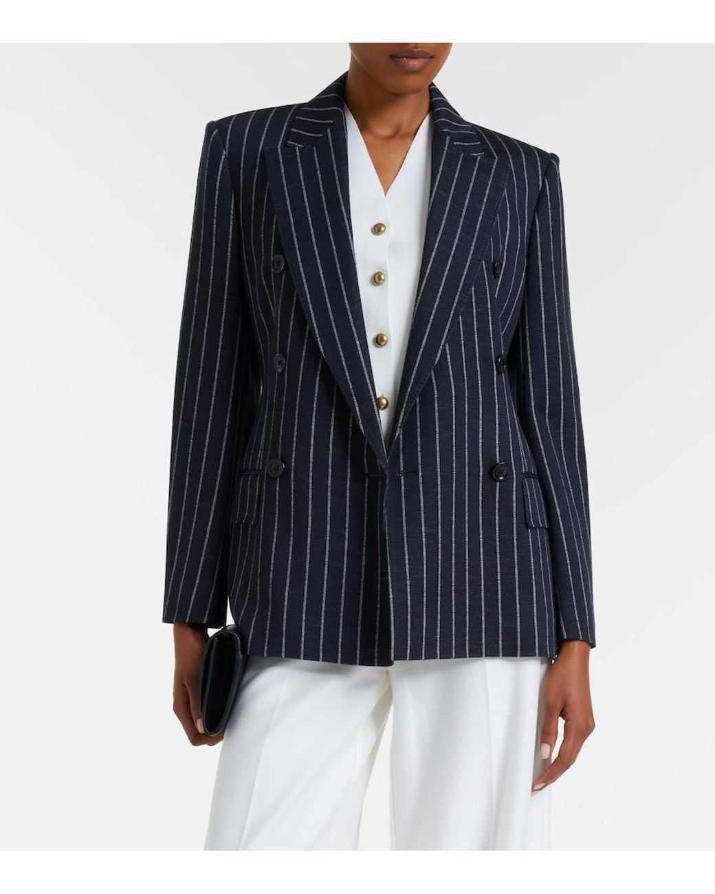 Max Mara Black Pinstripe Double-Breasted Jersey Blazer