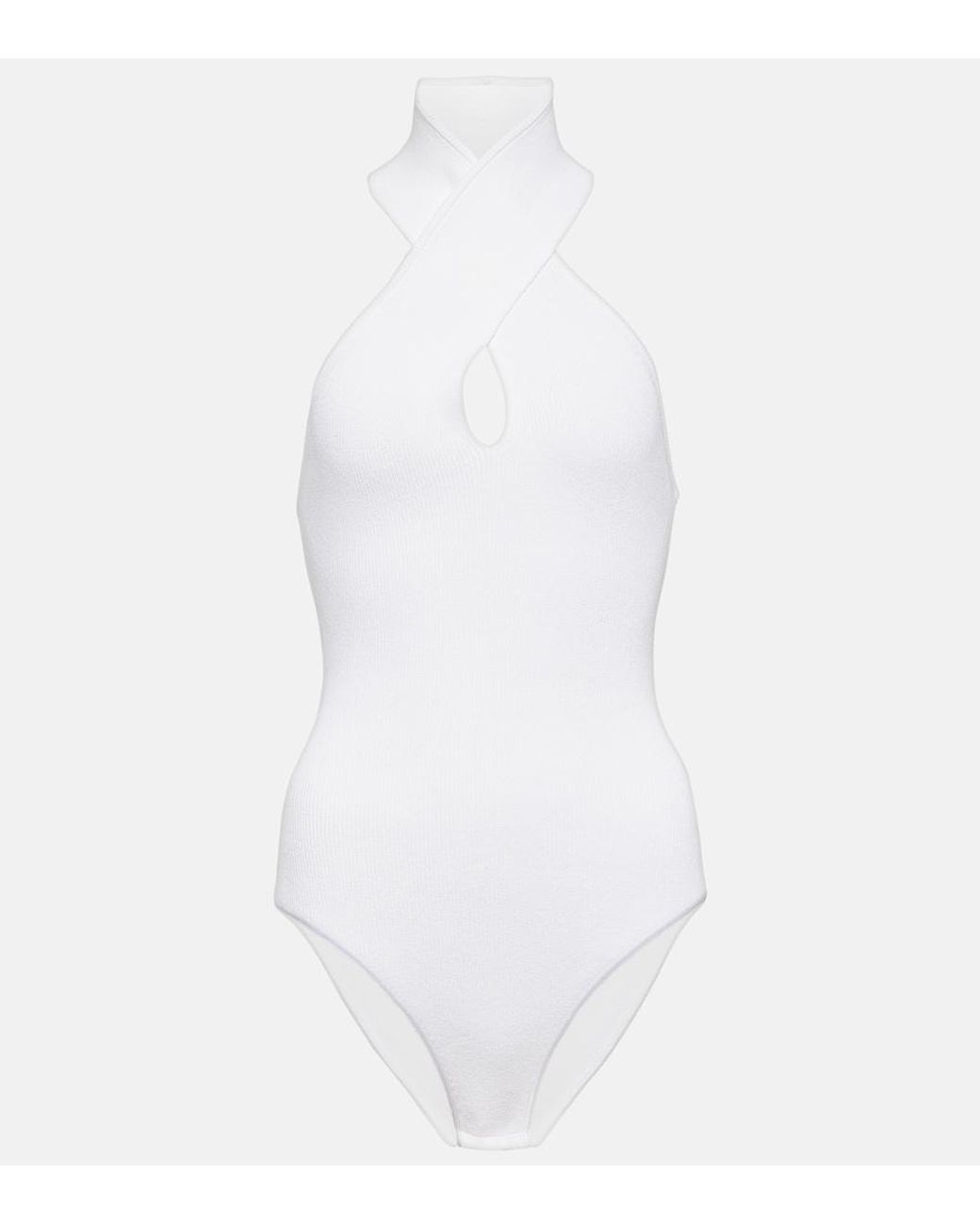 Alaïa White Ribbed-Knit Halterneck Bodysuit