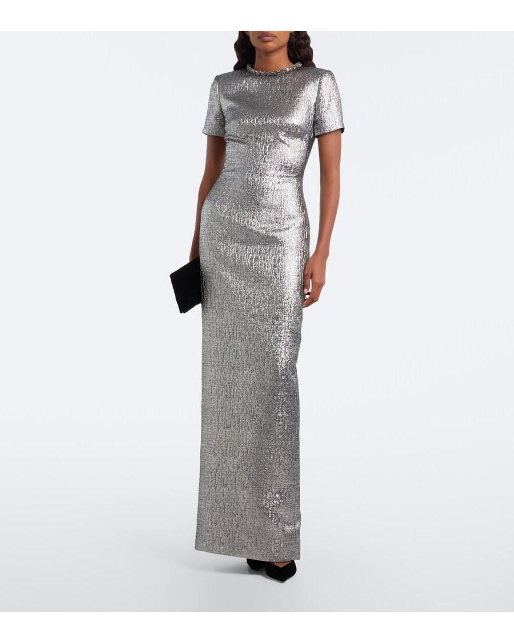 Roland Mouret Gray Embellished Lame Jacquard Gown