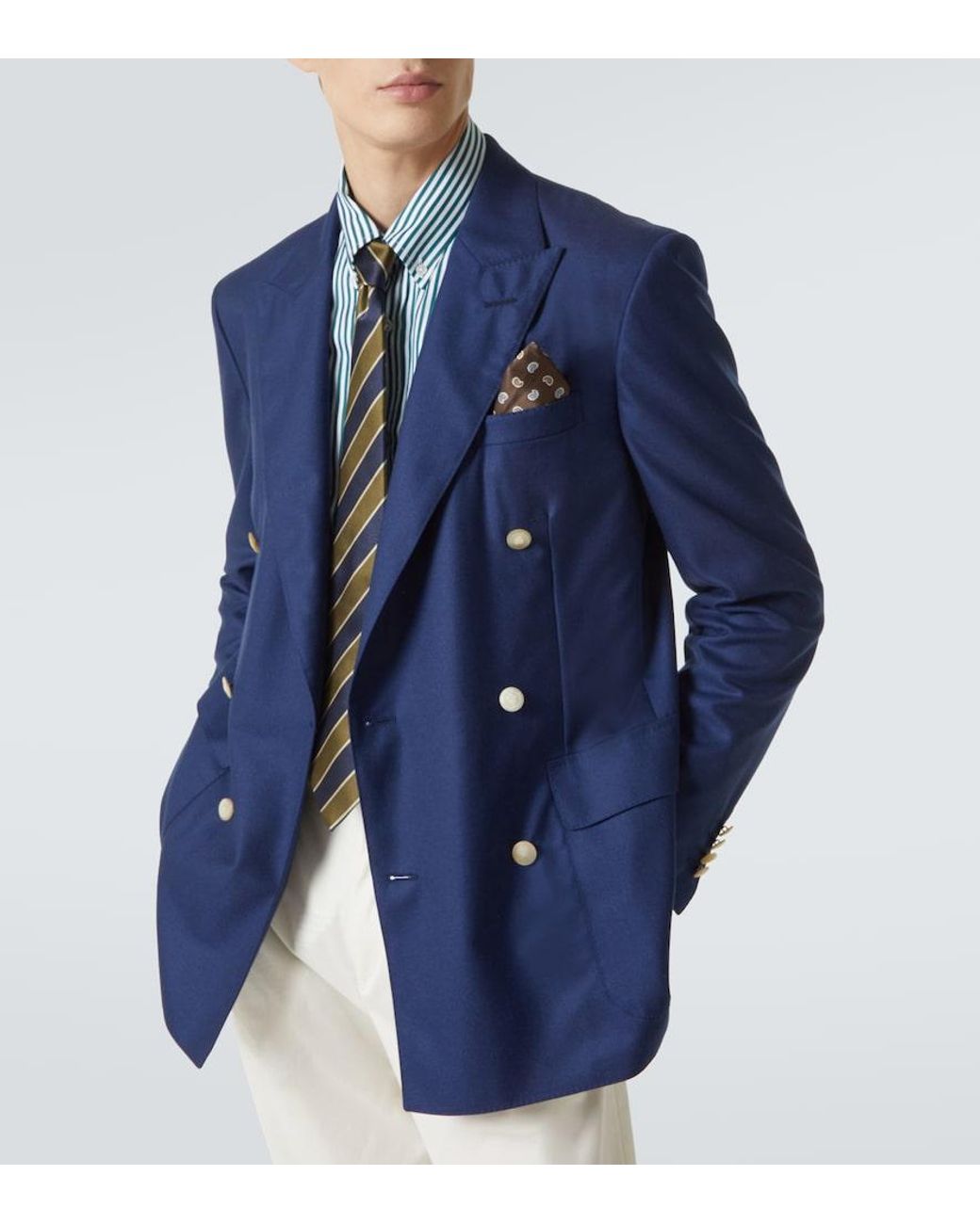 Dunhill Blue Double-Breasted Cashmere Blazer for men