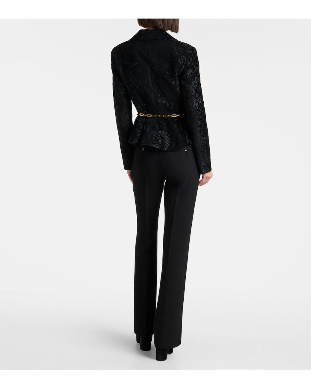 Etro Black High-Rise Wool Flared Pants