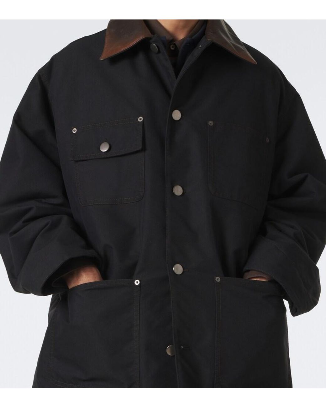 Prada Black Leather-Trimmed Technical Cotton-Blend Jacket for men