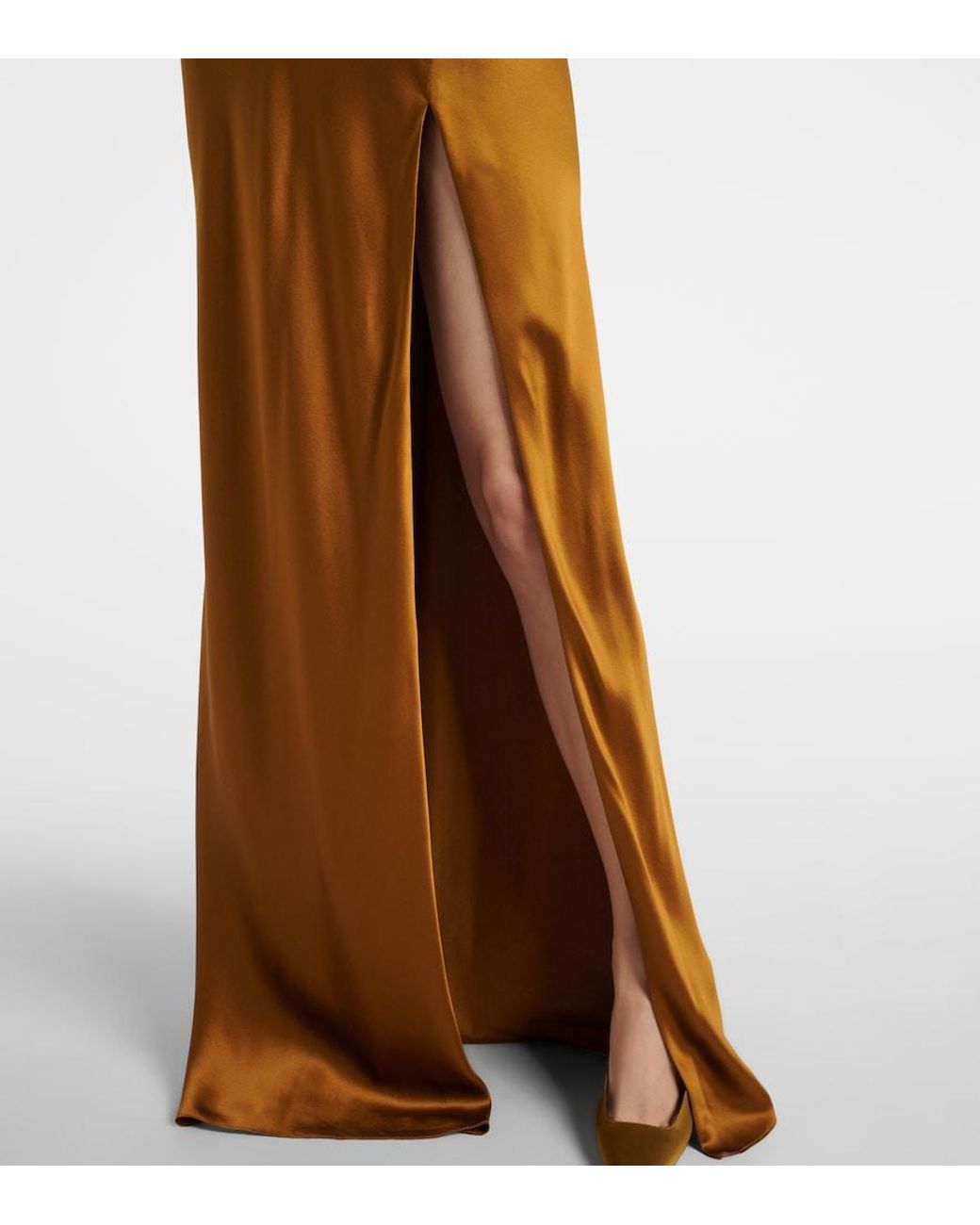 The Sei Brown Asymmetric Silk Satin Maxi Skirt
