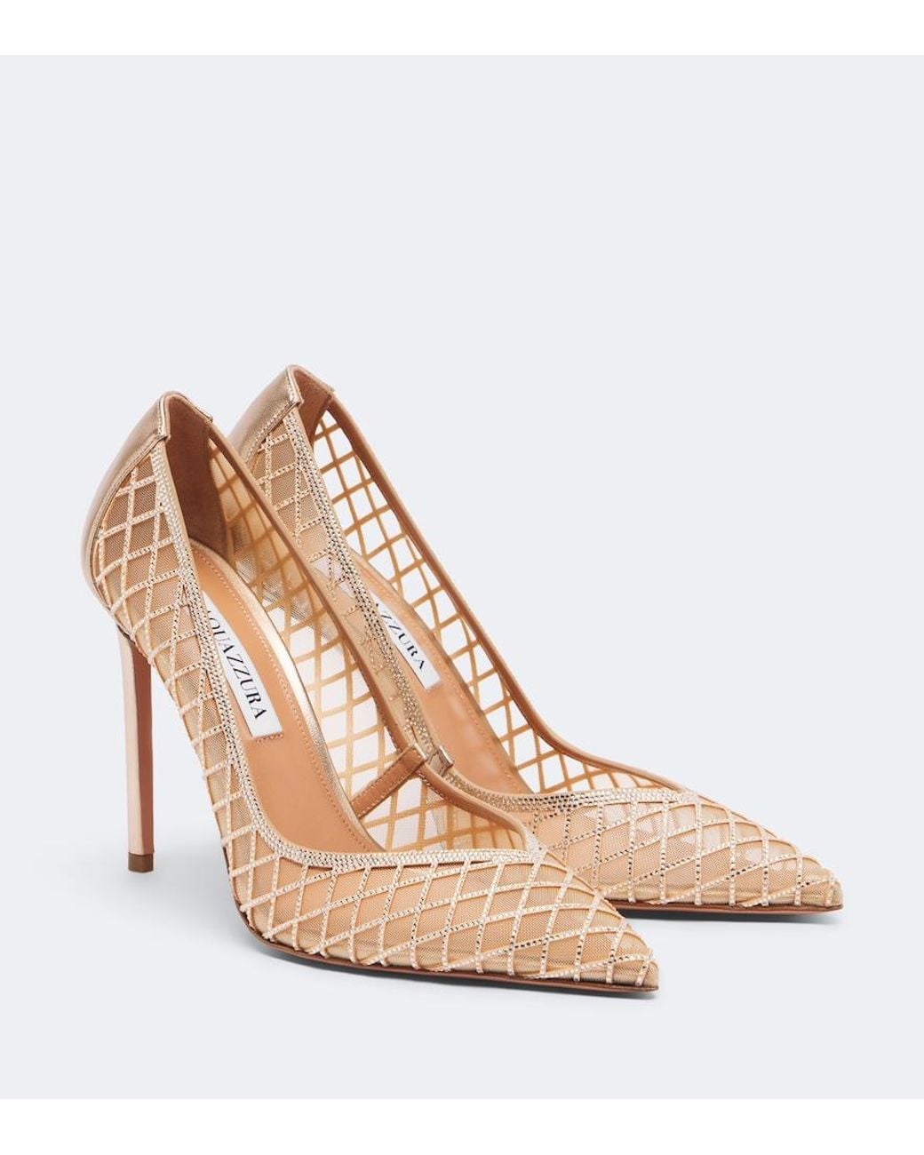 Aquazzura Natural Lumiere Embellished Mesh Pumps