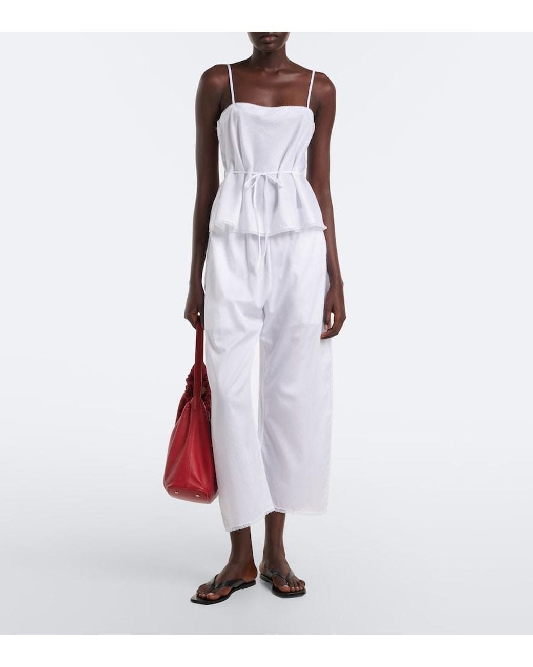 Leset White Yoko Cotton Poplin Pants