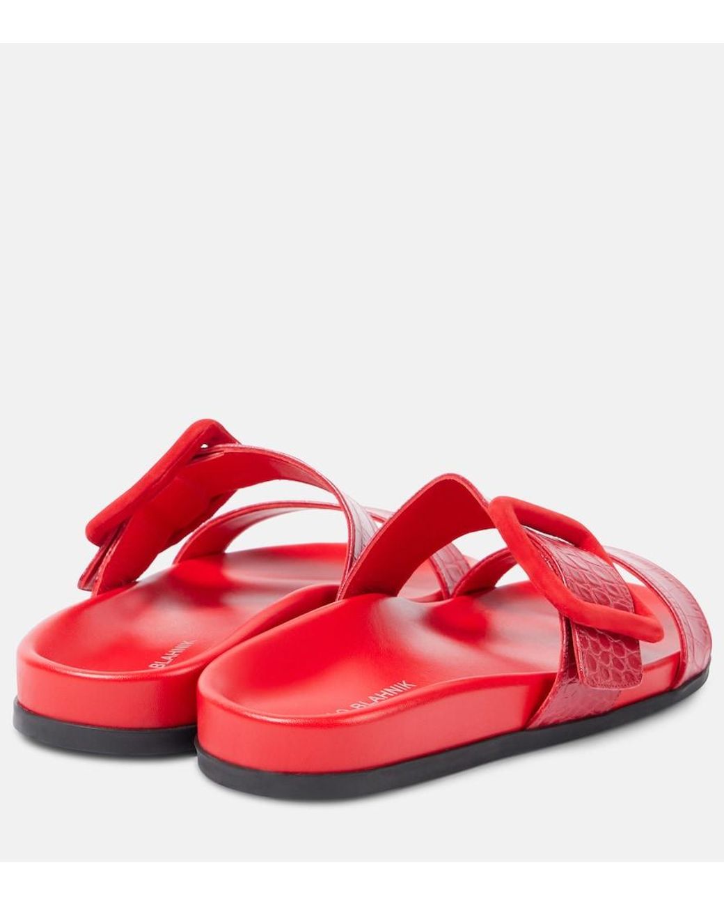 Manolo Blahnik Red Mayfu Croc-Effect Leather Sandals