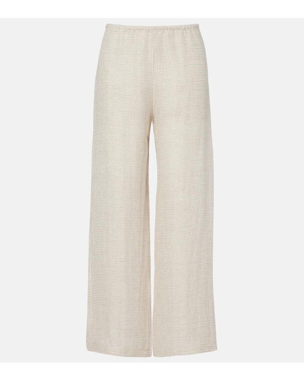 Leset Natural Stella Sequined Linen-Blend Wide-Leg Pants