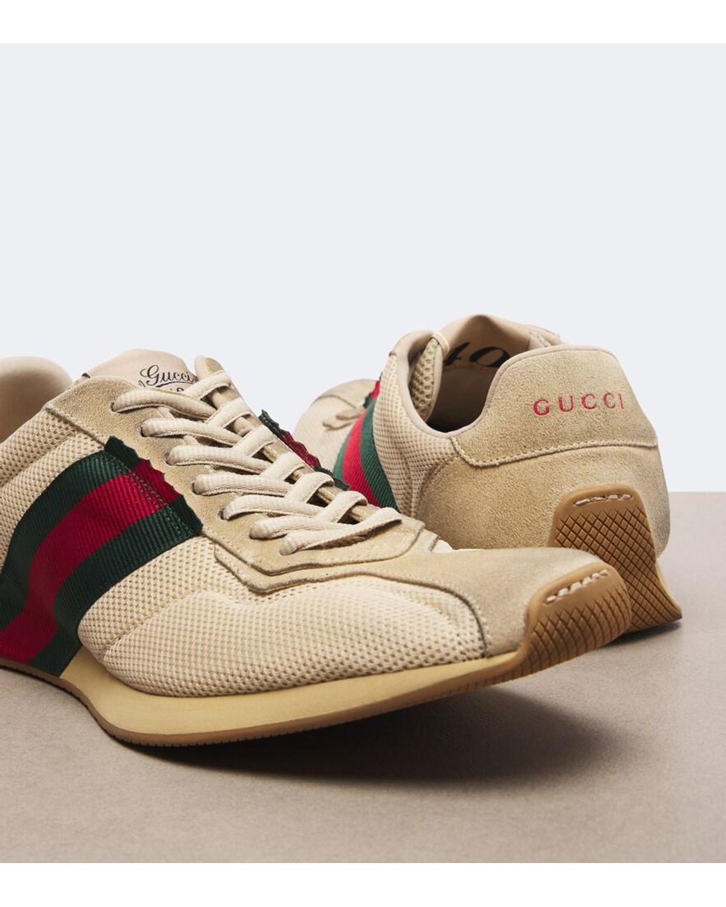Gucci Natural Tempo Suede-Trimmed Sneakers