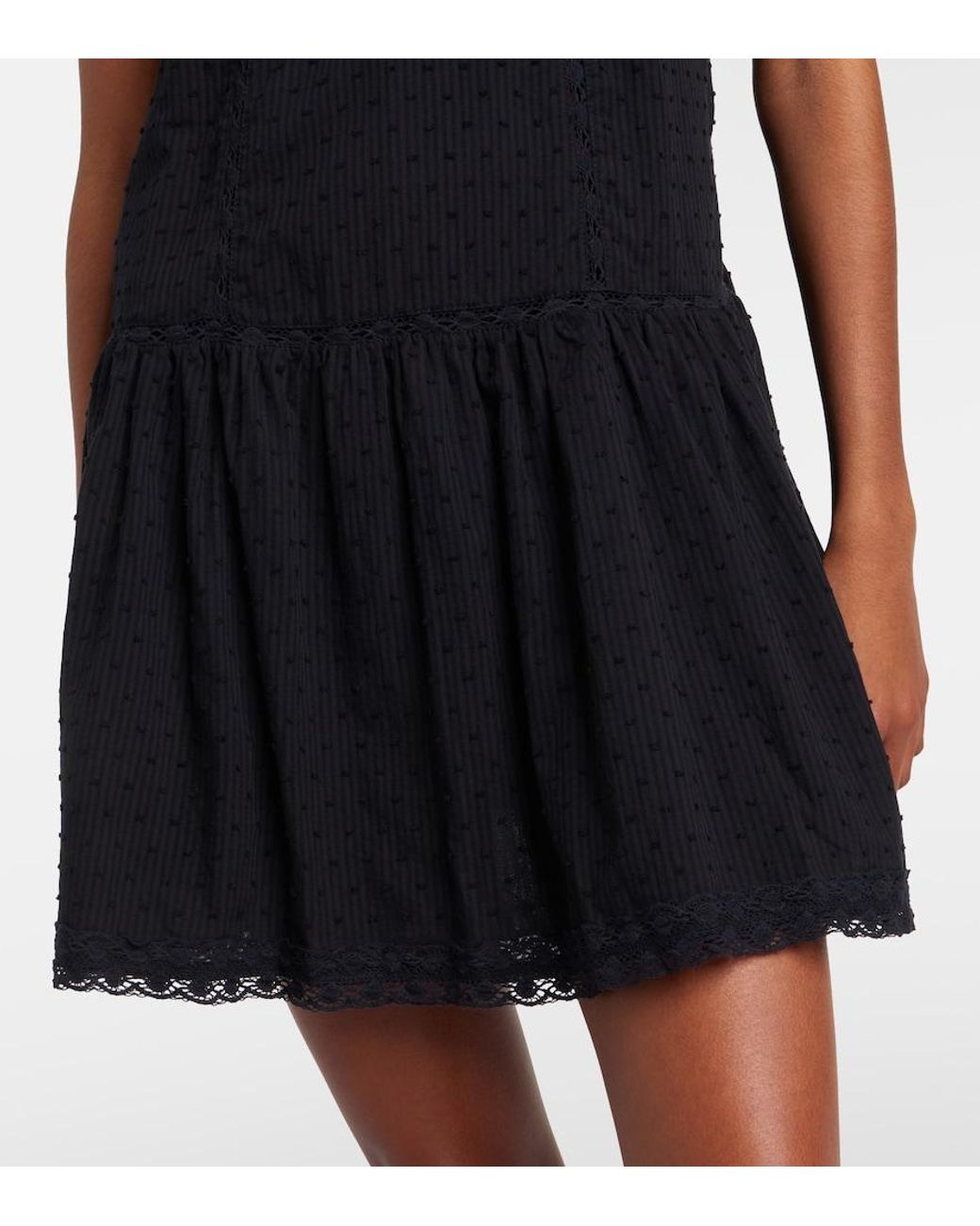 Poupette Black Nora Crochet-Trimmed Cotton Minidress