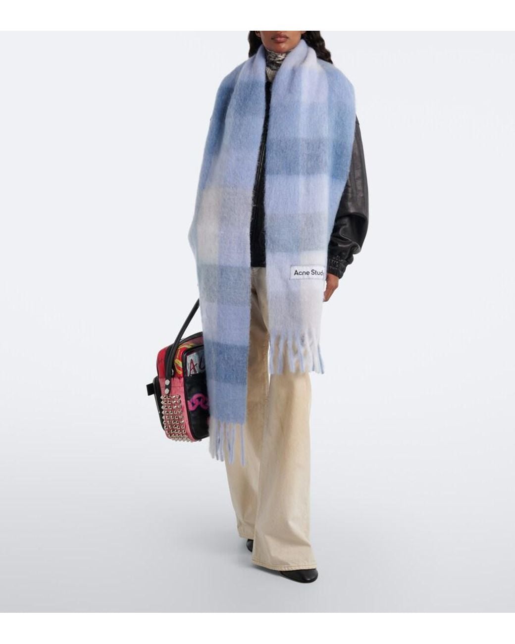 Acne Blue Checked Alpaca, Wool, And Mohair-Blend Scarf