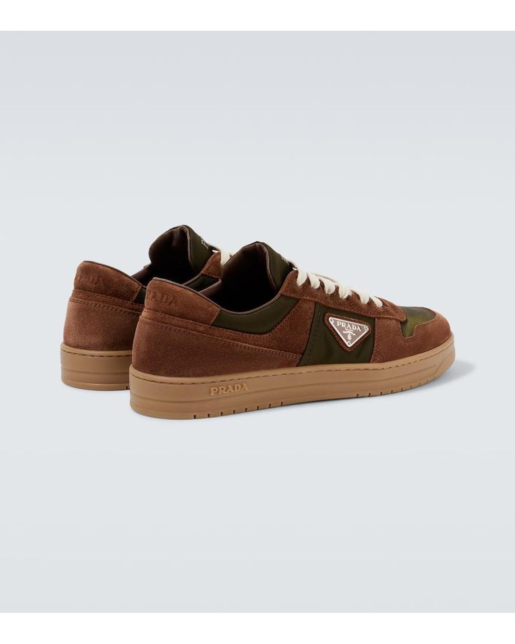 Prada Brown Suede And Re-Nylon Downtown Sneakers for men