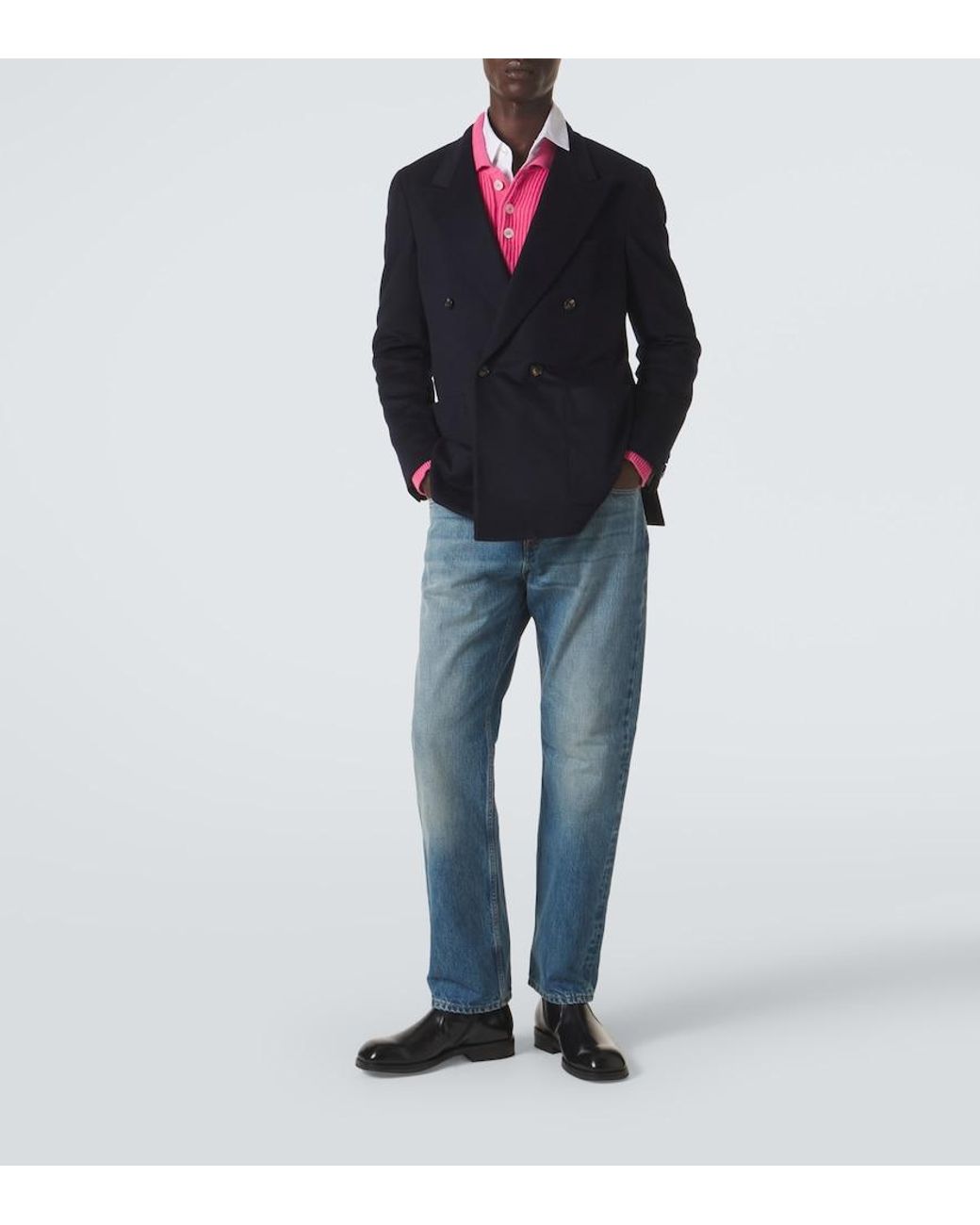 Umit Benan Blue William Double-Breasted Cashmere Blazer for men