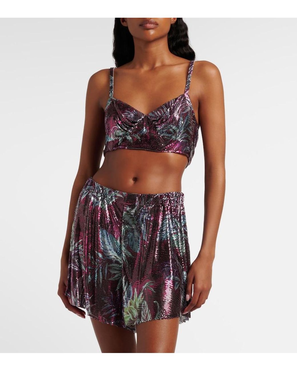 Rabanne Purple Floral Chainmail Crop Top