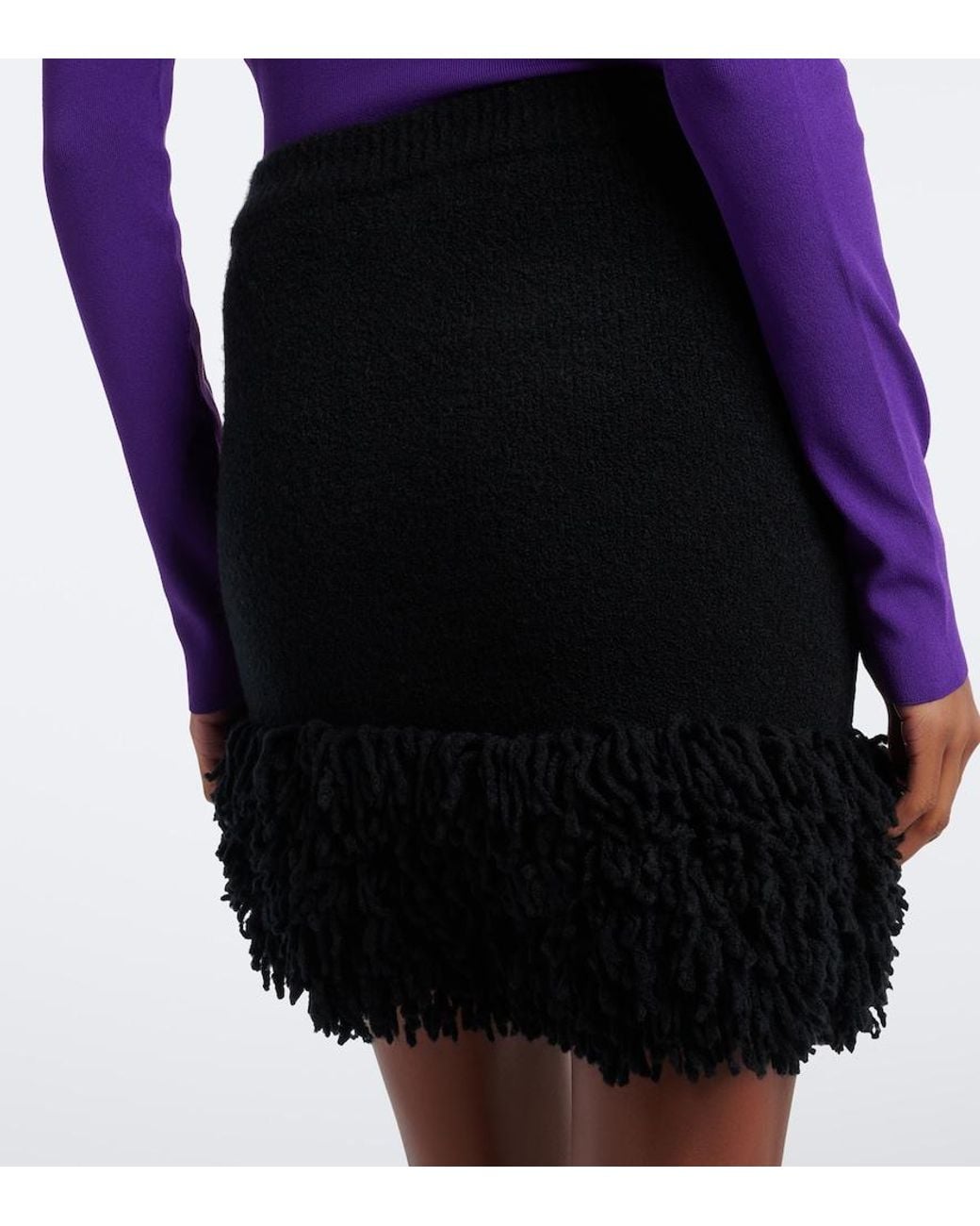 Loewe Black Fringed Wool-Blend Miniskirt