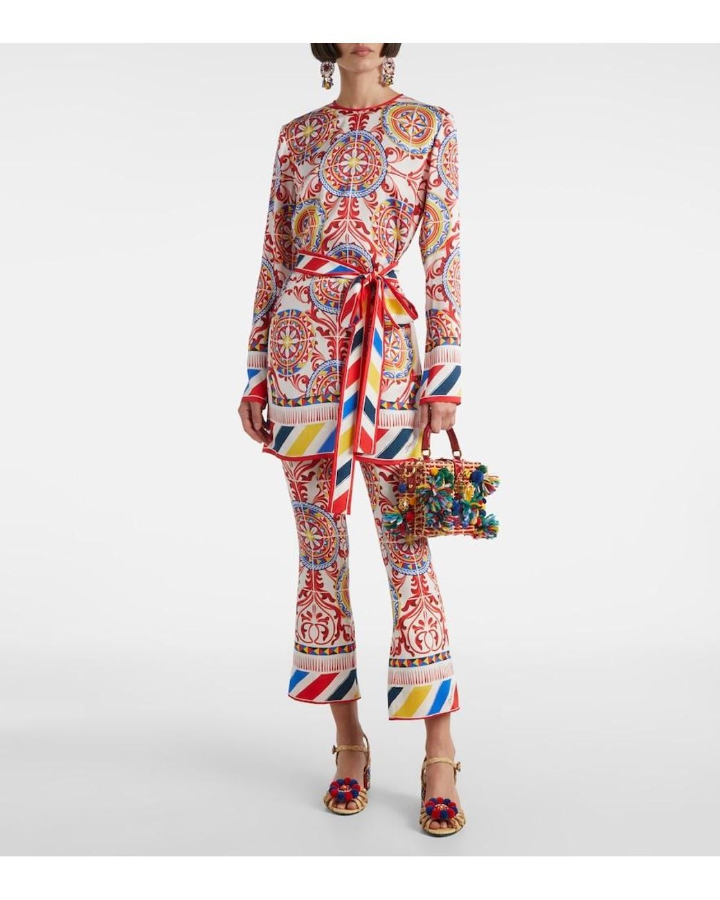 Dolce & Gabbana Cropped Printed Silk-Blend Flared Pants