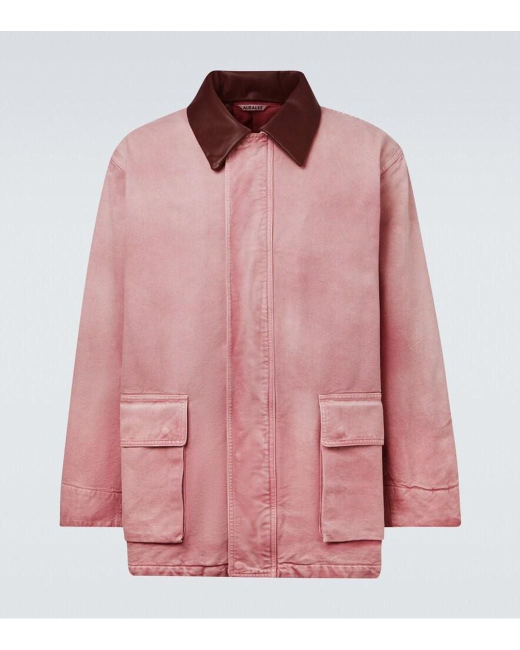 AURALEE Leather-Trimmed Cotton Blouson Jacket in Pink for Men | Lyst