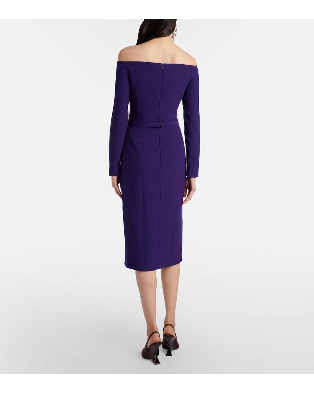 Safiyaa Purple Jay Floral-Applique Crepe Midi Dress