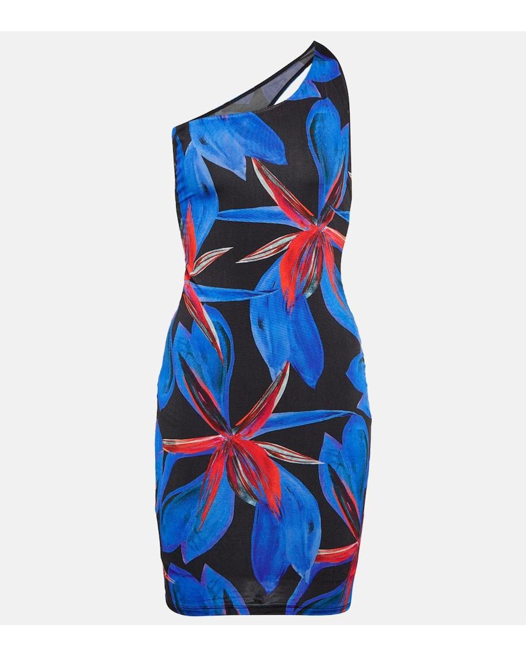 Louisa Ballou Blue Plunge One-shoulder Minidress