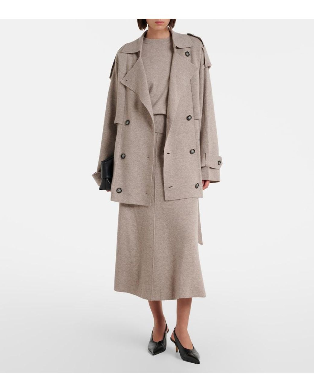 Jardin Des Orangers Natural Cropped Wool And Cashmere Trench Coat