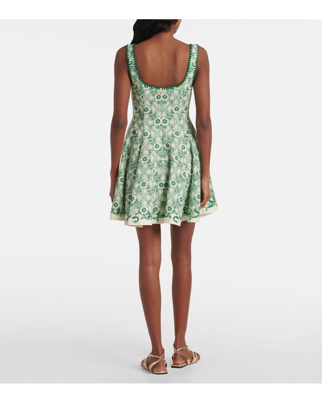 ALÉMAIS Green Printed Linen And Cotton Minidress