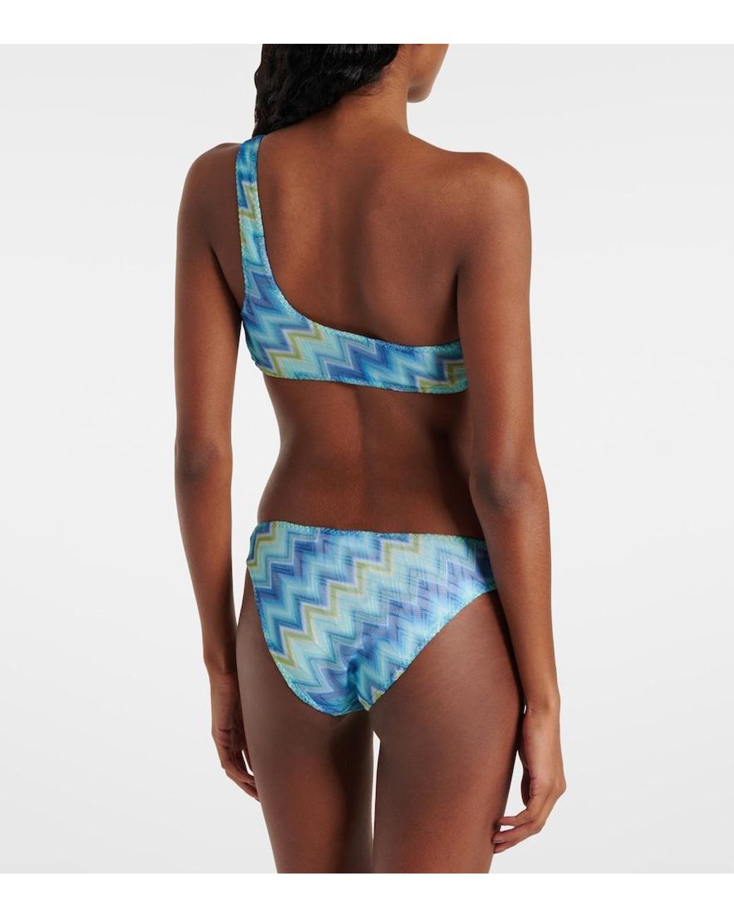 Missoni Blue Zigzag One-Shoulder Bikini