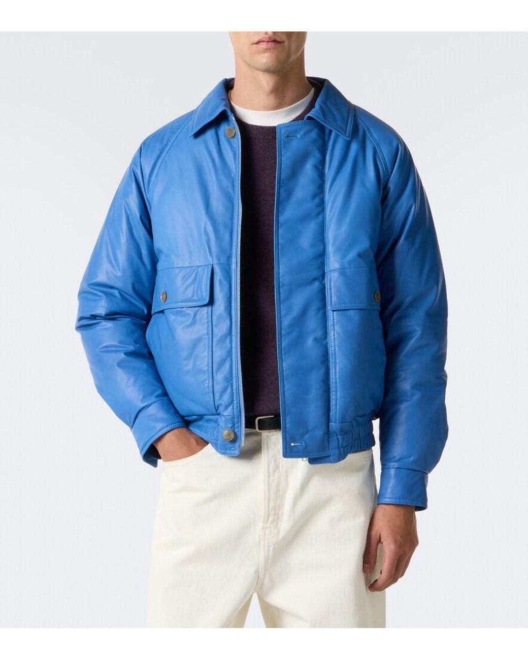 Auralee Blue Leather Down Jacket for men