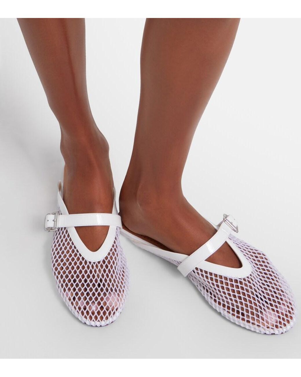 Alaïa White Fishnet Leather-Trimmed Slip-On Mules