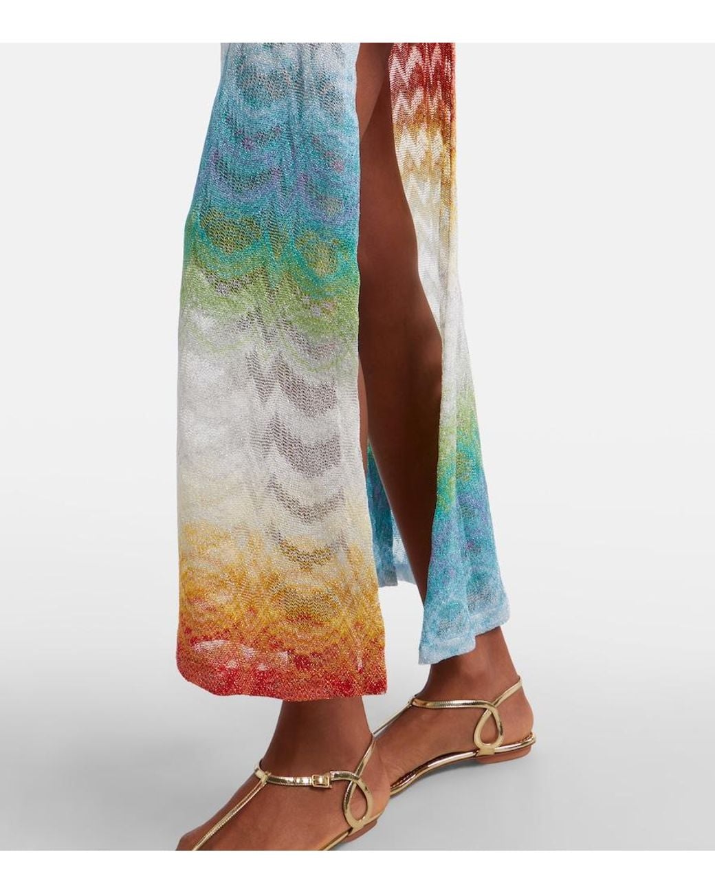 Missoni White Open-Knit Lame Maxi Dress