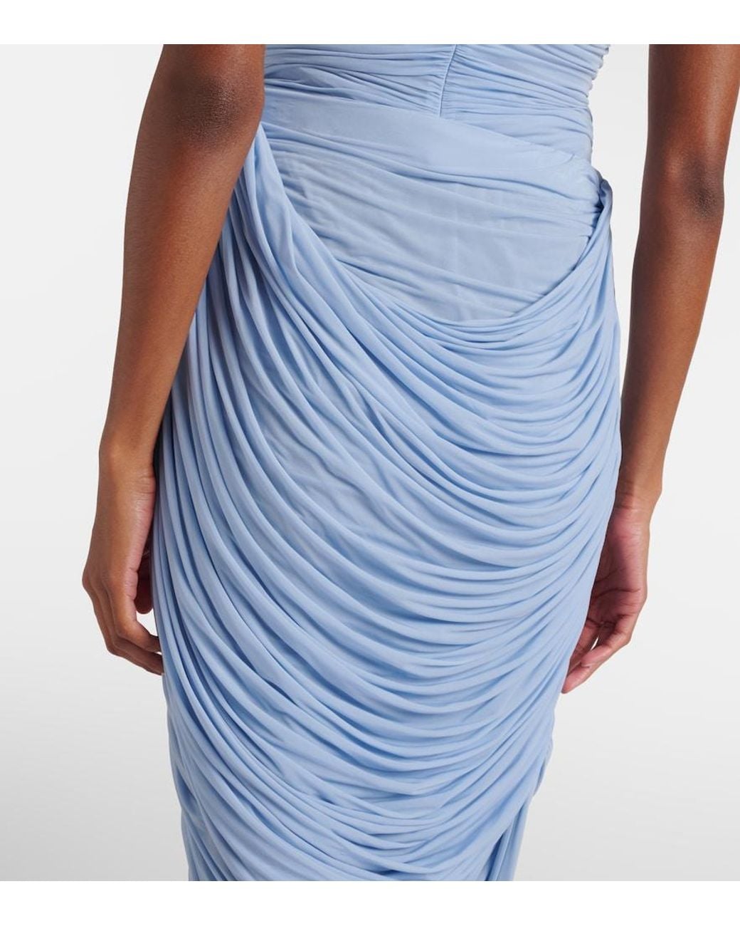 Magda Butrym Blue Draped Ruched Jersey Midi Skirt