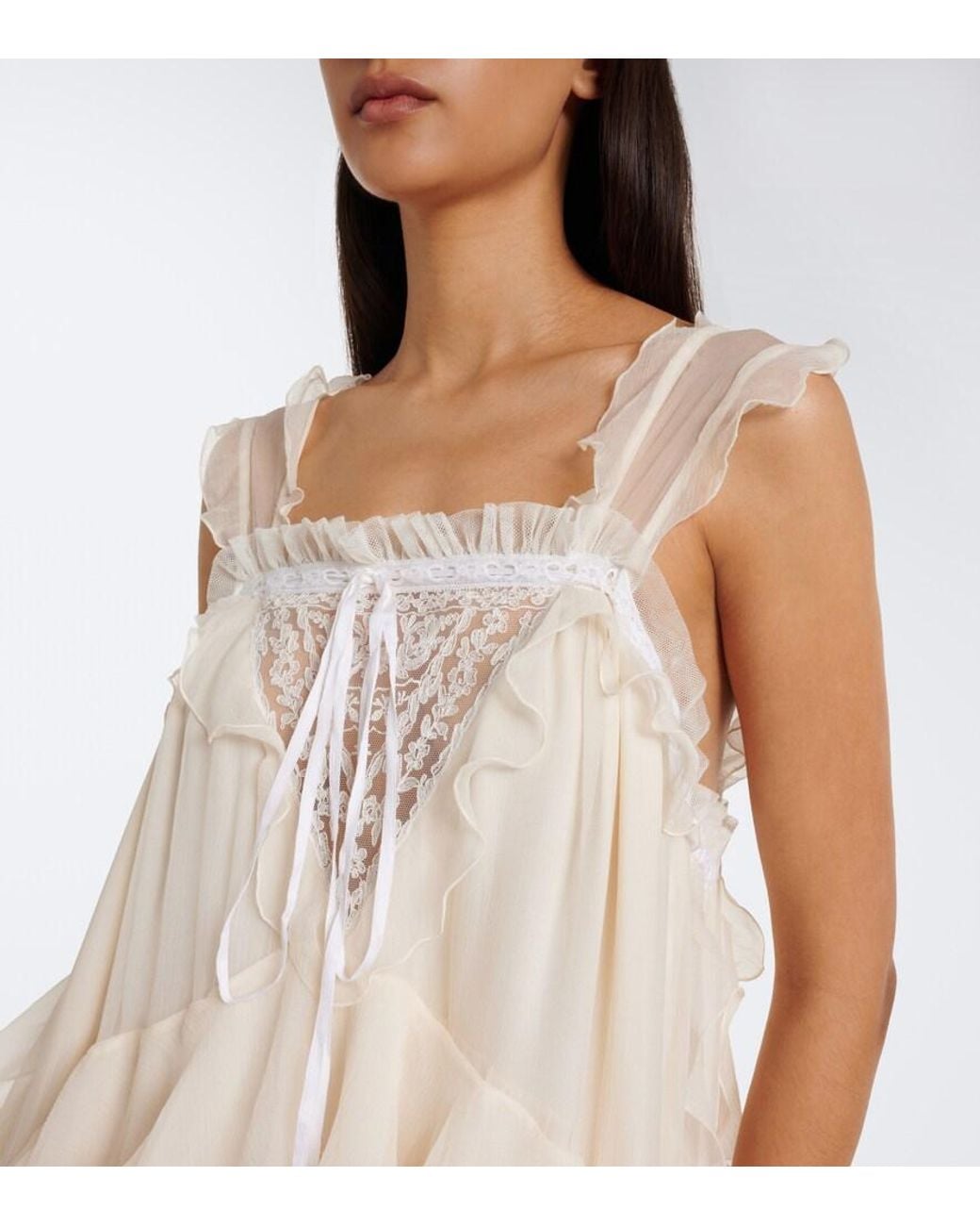 Chloé White Ruffled Silk Muslin Maxi Dress