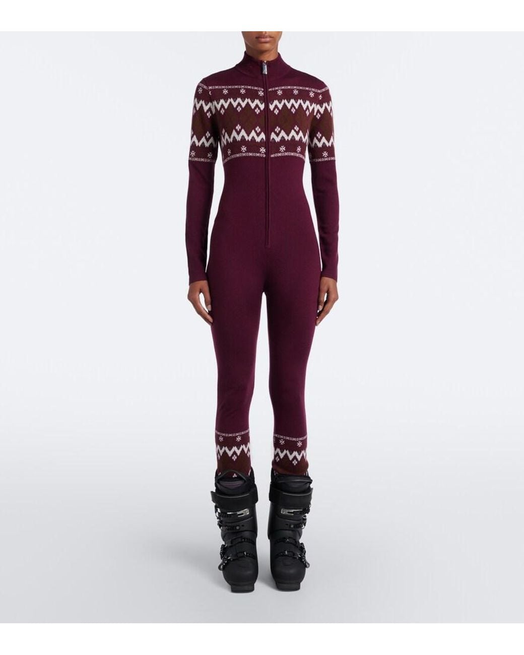 Perfect Moment Red Fair Isle Wool Catsuit