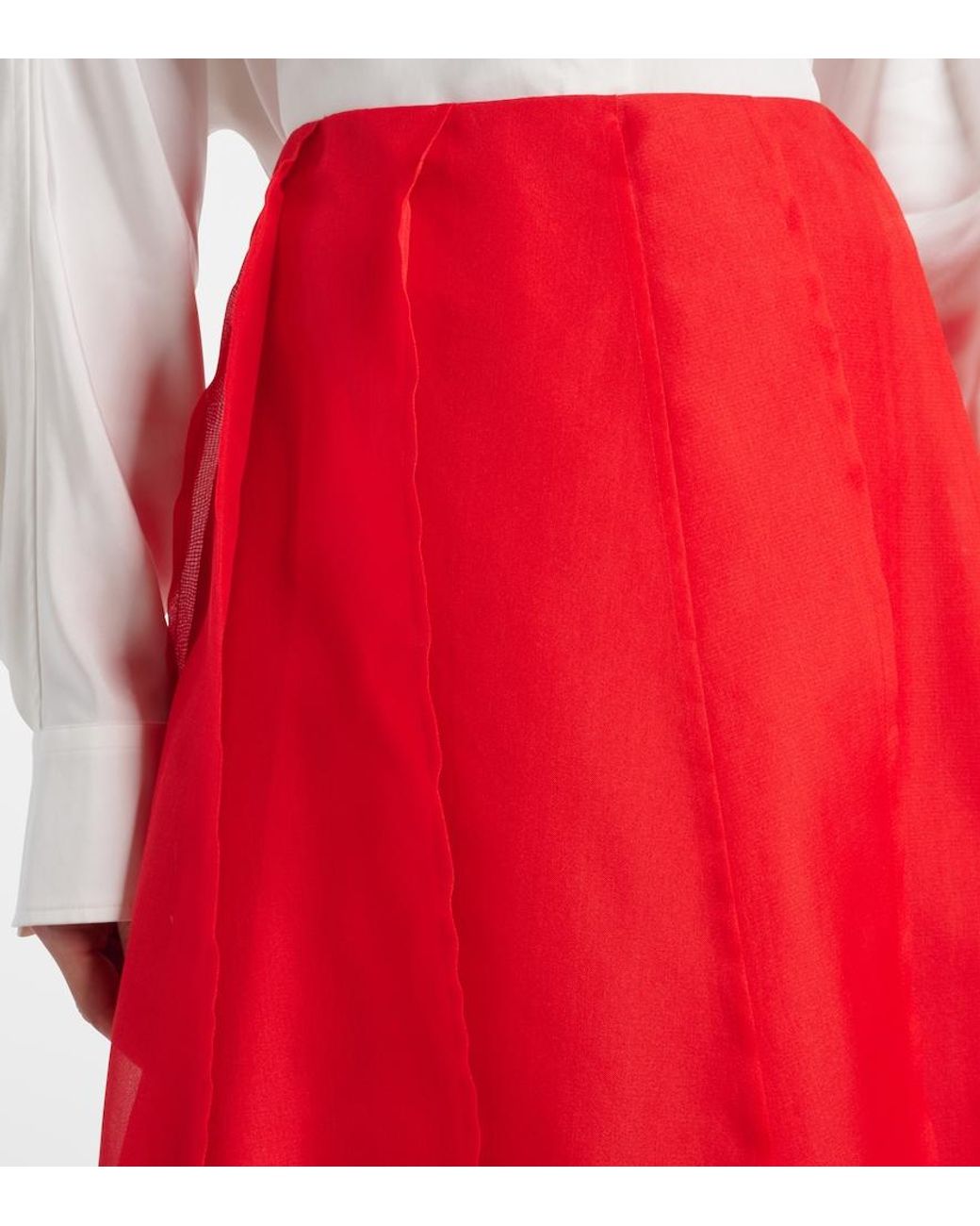 Altuzarra Red Silk Organza Midi Skirt